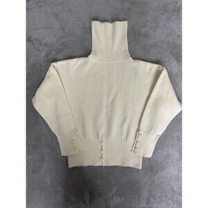 Women’s Cream Mock Neck Knit Sweater Button Detail Soft Ribbed Hem Small